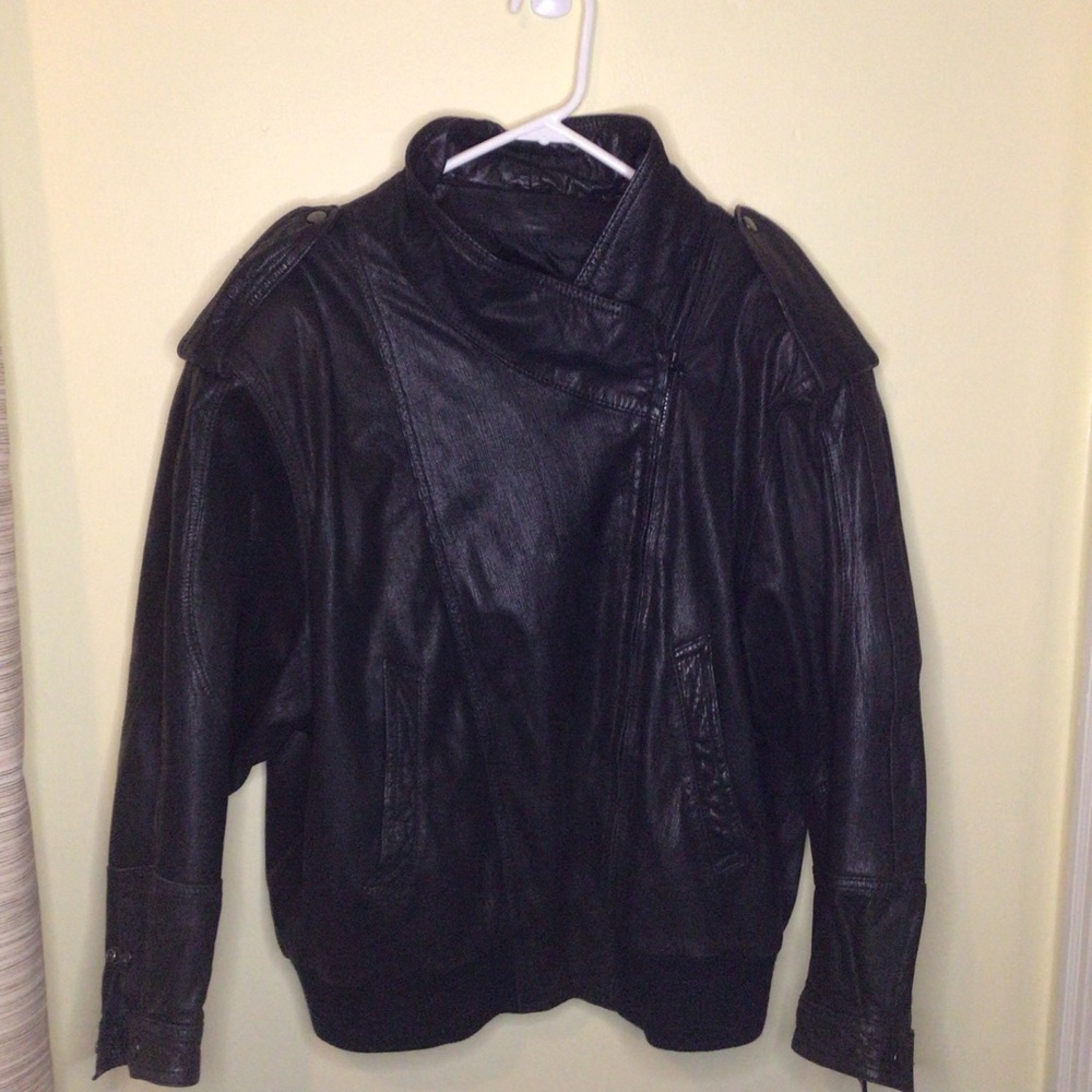 VINTAGE WHIPP COUNTRY BLACK LEATHER BIKER JACKET SZ L